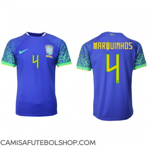 Camisa de time de futebol Brasil Marquinhos #4 Replicas 2º Equipamento Mundo 2022 Manga Curta